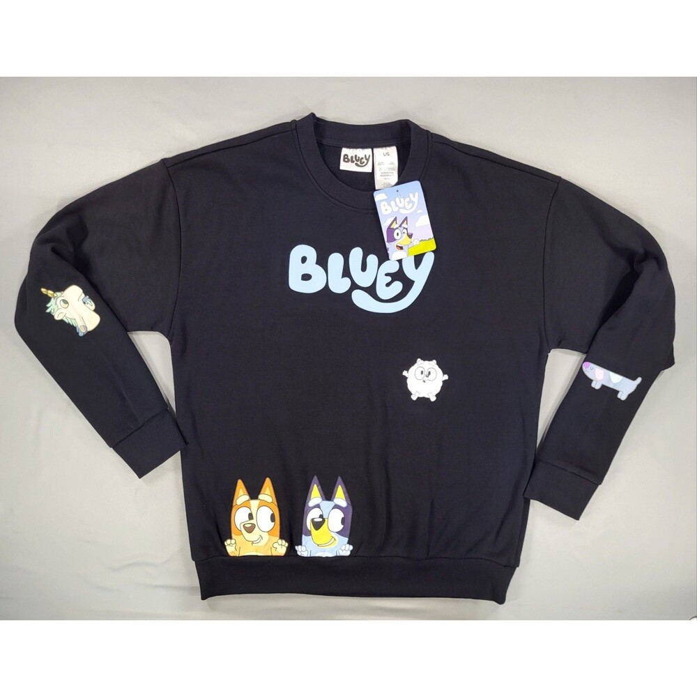 NWT Bluey Adult Unisex Black Crewneck Sweatshirt Large Isaac Morris